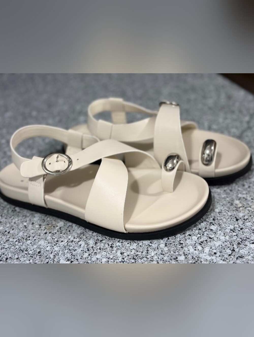 Cream Strappy Women’s Sandals with Silver Accent